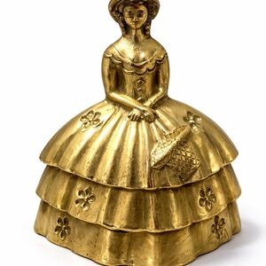 Brass Plated Figural Bell Victorian Woman Girl 1920s Dressed.Vintage Chime Lady